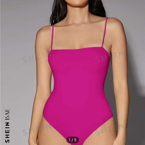 NWT SHEIN bae pink stretch bodysuit spaghetti strap xs hot pink Barbie - Picture 1 of 3